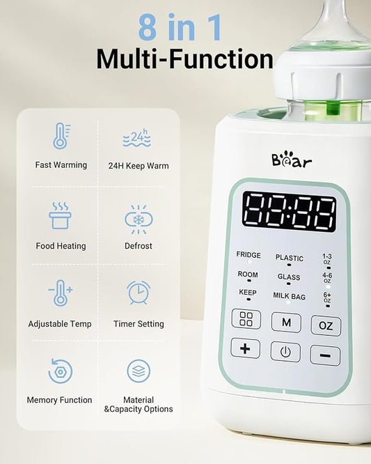 Bear Bottle Warmer, Baby Milk Warmer Breastmilk Bag Formula Fast Warming for New Born Baby Bottles, Time Temp Control Automatic Shut Off at Home Use