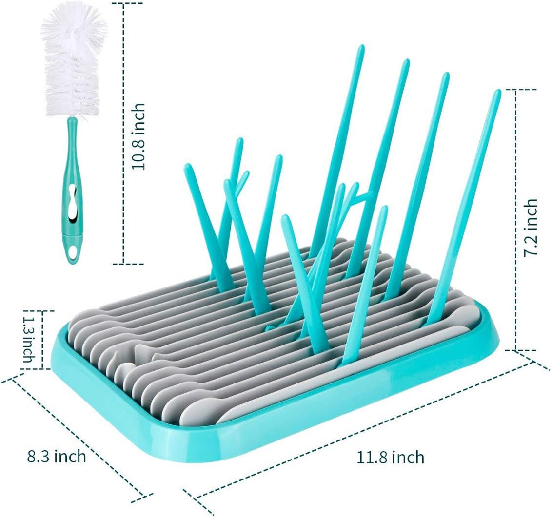 Baby Bottle Drying Rack with Bottle Cleaning Brush Set/Plastic Bag and Bottle Dryer - Drying Rack and The Planet Folds for Easy Storage
