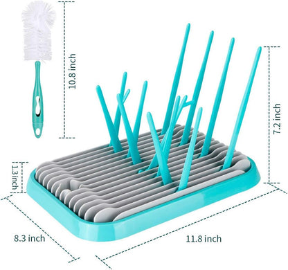 Baby Bottle Drying Rack with Bottle Cleaning Brush Set/Plastic Bag and Bottle Dryer - Drying Rack and The Planet Folds for Easy Storage