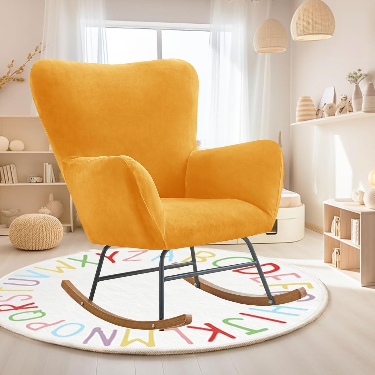 Levoberg Nursery Rocking Chair Cover Velvet Rocker Glider Chairs Cover Slipcovers Stretch Rocking Accent Chair Cover Recliner Armchair Slipcover for Nursery Living Room Bedroom Office Camel