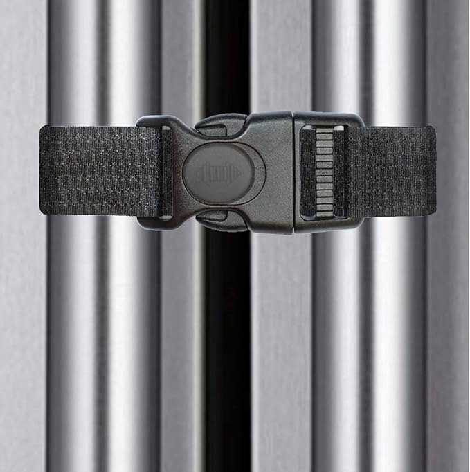 2 Pack Baby Safety Lock Strap, Middle Sliding Button with Dual Protection, Fits Kitchen French Door Refrigerators/Cabinets/RV Doors, Damage-Free Installation