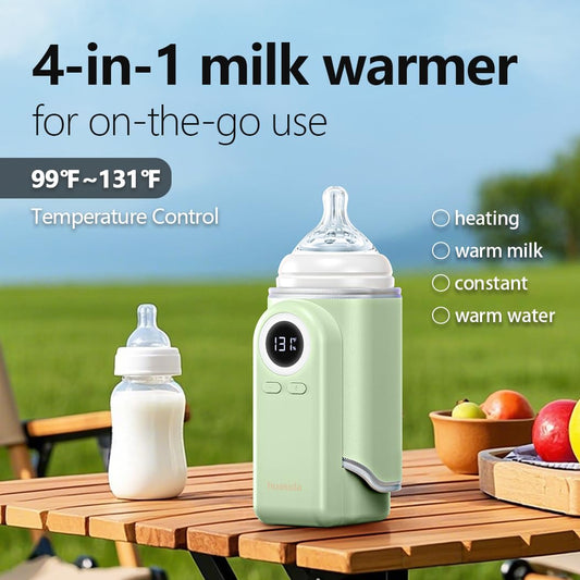 Portable Baby Bottle Warmer 4-in-1 Fast Heating Baby Milk Warmer for Breastmilk or Formula with Heating Warm Milk Constant and Warm Water Function (Green)
