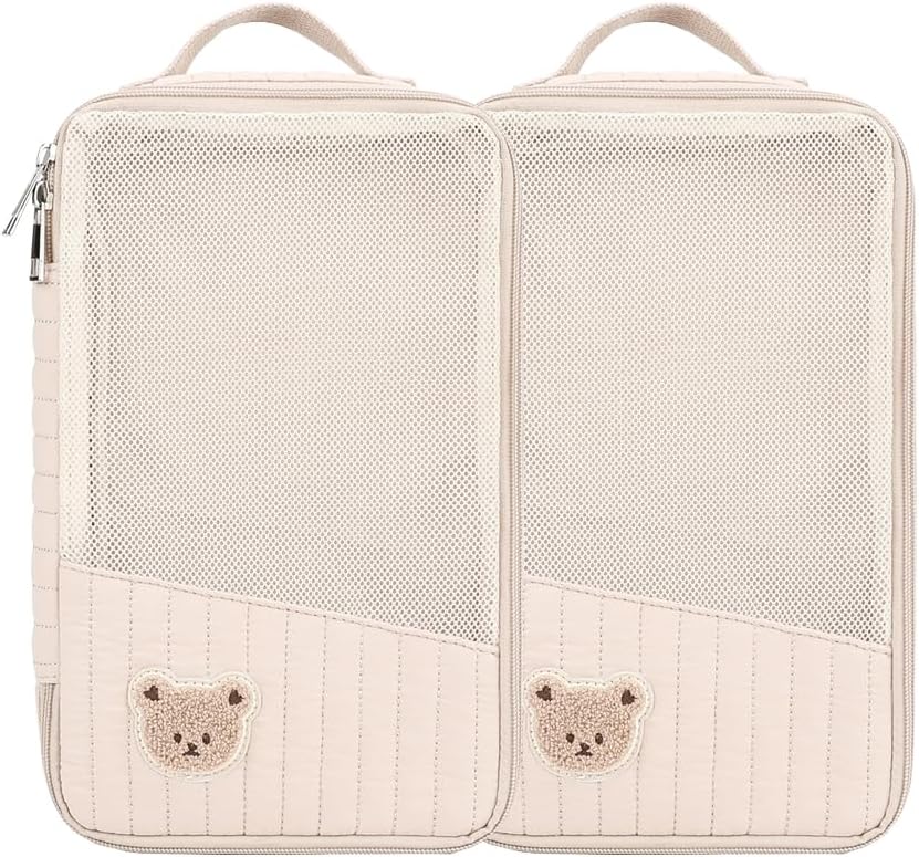 MOMIGO Baby Diaper Bag Organizer Pouches - 2 Pack Waterproof Pod Hanging Diaper Bag Cute Rabbit Bear Mesh Bag Reusable, Washable or Baby Cloth Diapers (Green)