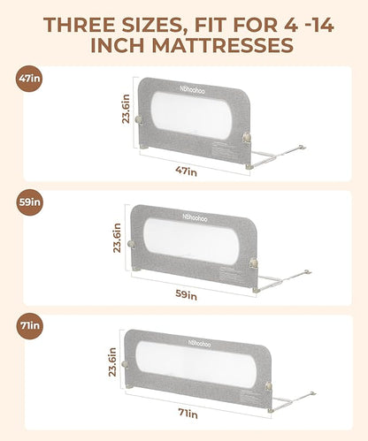 Bed Rail for Toddlers – 71" Swing Down Bed Guard with Double Crossbar Stability, Gap-Free Anti-Pinch Design for Queen & King Size Beds, Quick No-Tool Install (Gray, 71in)