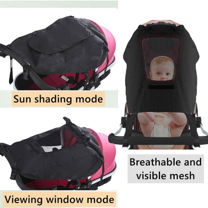 Universal Stroller Sun Shade UV Sun Protection Shade Blackout Cover Waterproof Baby Stroller Cover UPF50+ Pushchair Shield Canopy with Viewing Window Detachable Rain Sunshade Canopy Shield Pram Buggy