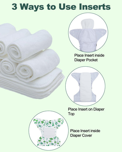 Babygoal Reusable Cloth Diaper Inserts Pack of 12, Absorbent & Breathable Liners, 3-Layer Microfiber Inserts for Cloth Diapers