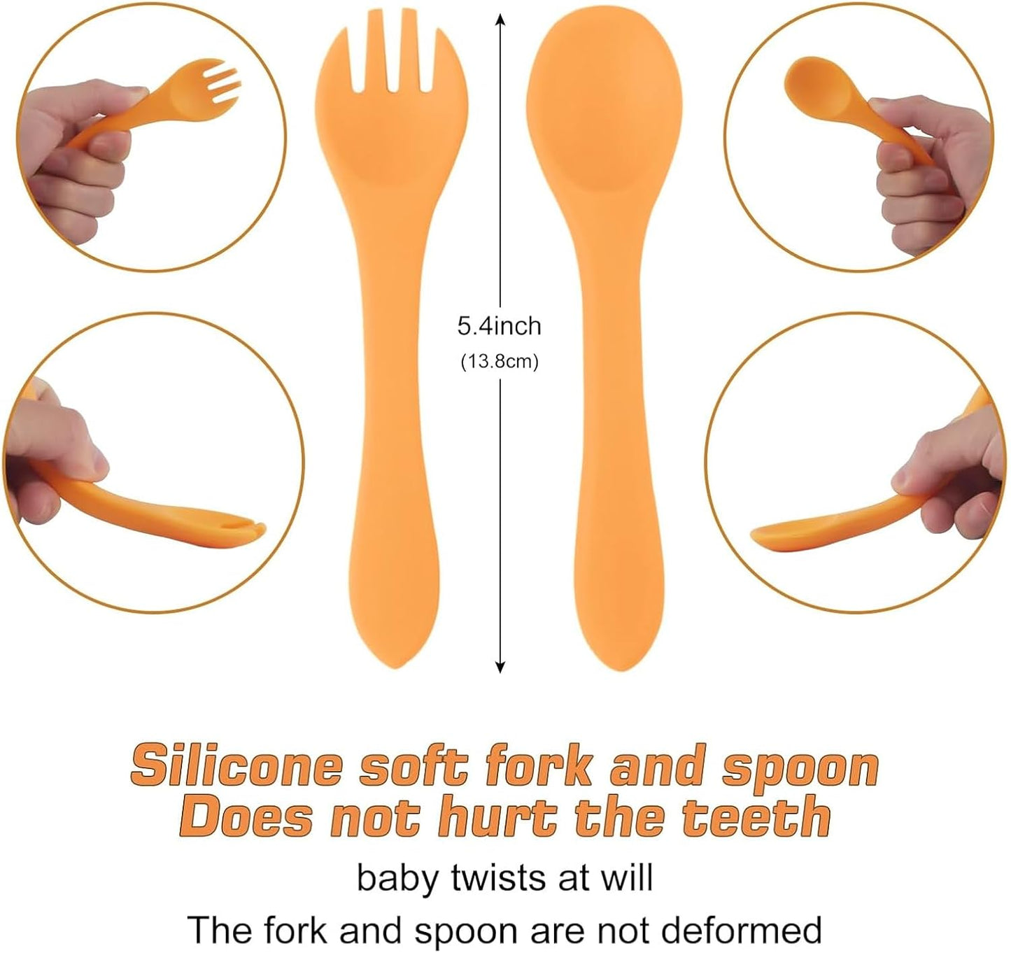 Qshare Powerful Suction Plates for Baby and Toddler,Baby Divided Plate,Thanksgiving Plates with Fork and Spoon,Duck Baby Plate Non-Slip,BPA Free,Microwave & Dishwasher Safe (Orange)