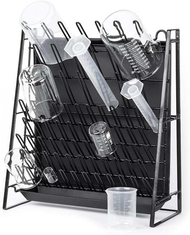 Inevibe Drying Rack for Lab Glassware and Bottles - Laboratory Draining Dryer Stand for Countertop, Space Saving Steel Wire Frame - Station for Baby Feeding Bottle