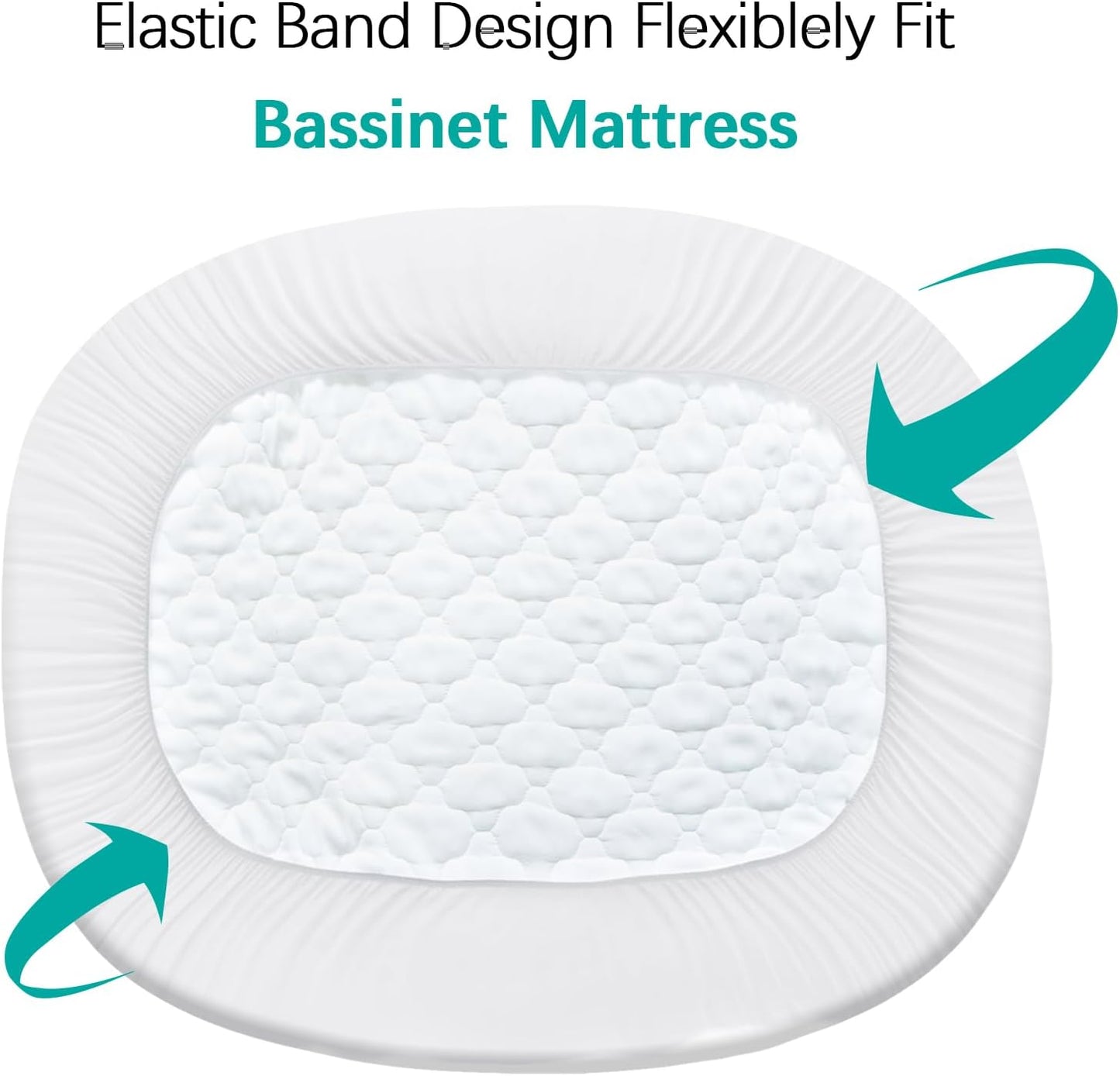 Bassinet Mattress Pad Cover Waterproof, Quilted Mattress Protector Sheets Fits All Mainstream Bassinet - Rectangle, Oval, Hourglass, 2 Pack, 17'' x 33'', Ultra Soft Breathable, White and Grey