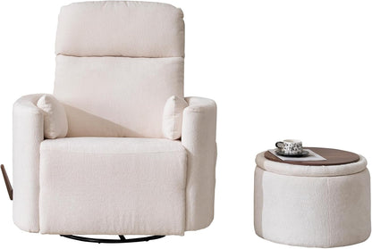 Oversized Swivel Recliner Chair with Massage and Heat, Rocking Chair Nursery with Adjustable Headrest, Rocking Chair Nursery Glider Chairs with 2 Pillows, Glider Rocker Recliner, White