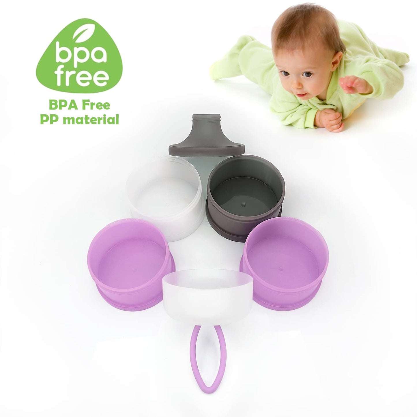 Baby Formula Dispenser, Formula Container, BPA Free, 4 Layers, Baby Feeding Travel Storage Container, Portable Milk Powder Dispenser Container, Non-Spill Stackable Baby Snack Storage Container