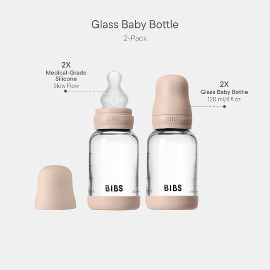 BIBS Glass Baby Bottles 2-Pack, 4 Oz. Anti-Colic System for Gas Reduction. Vented Round Silicone Nipple. Supports Infant and Newborn Breastfeeding - 120 ml (Pack of 2), Sage