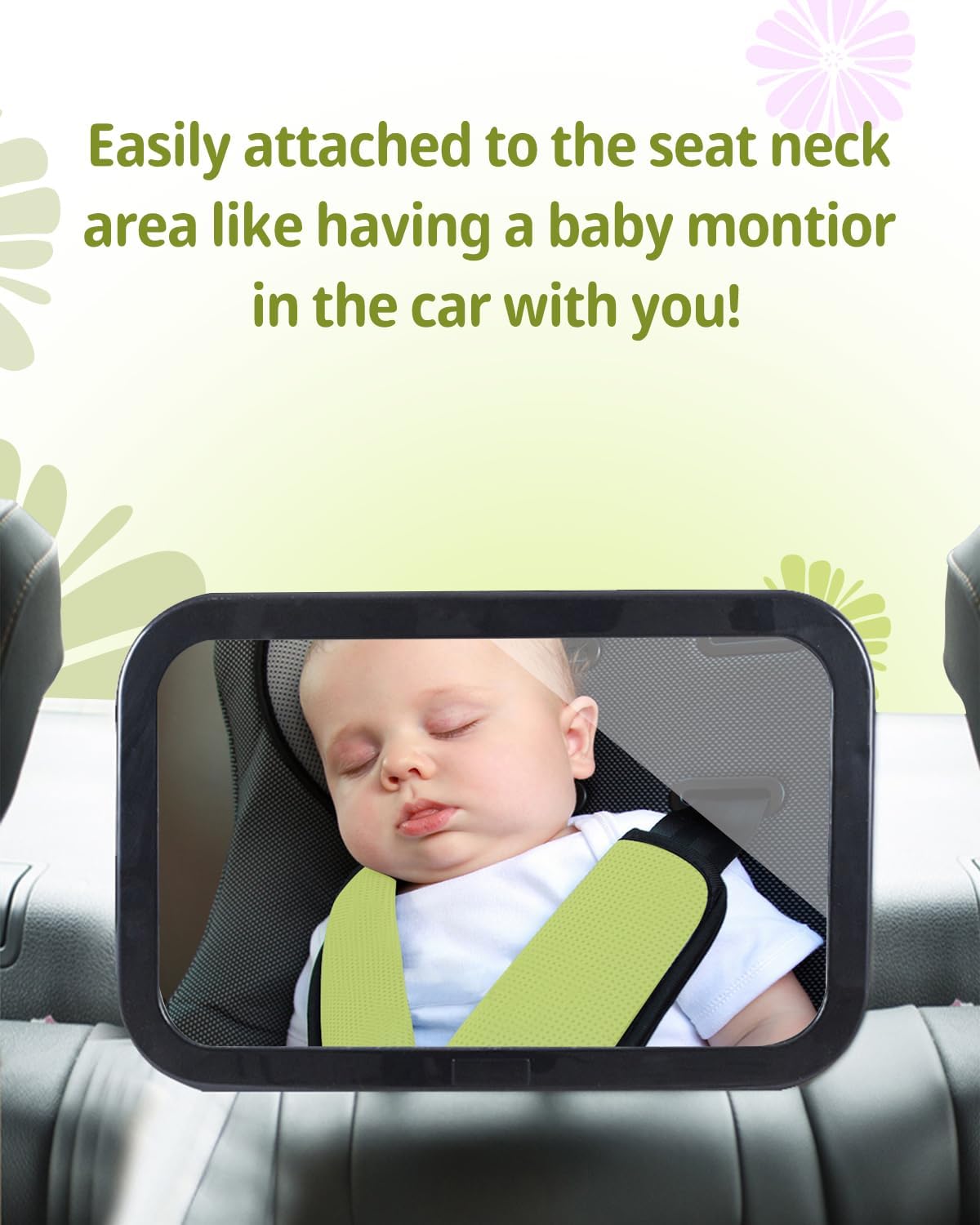 Car Seat Mirror for Rear-Facing Infant – Shatterproof, Adjustable, Wide Angle View, 360° Rotation – Secure and Safe Baby Car Mirror for Back Seat – Easy Installation