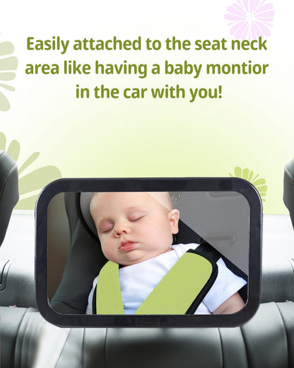 Car Seat Mirror for Rear-Facing Infant – Shatterproof, Adjustable, Wide Angle View, 360° Rotation – Secure and Safe Baby Car Mirror for Back Seat – Easy Installation