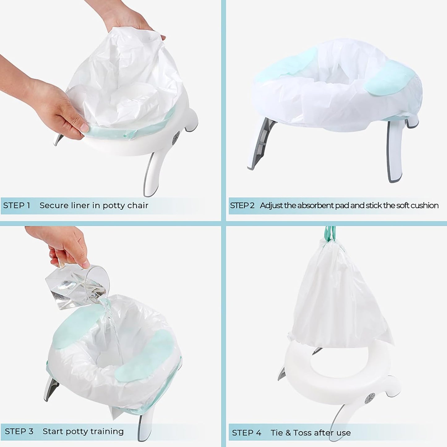 Disposable Potty Liners with Absorbent Pads – 30 Counts, Leak-Proof Travel Toilet Bags for Toddlers, Fit OXO Tot & Most Portable Chairs, Potty Training Refill Bags for Kids
