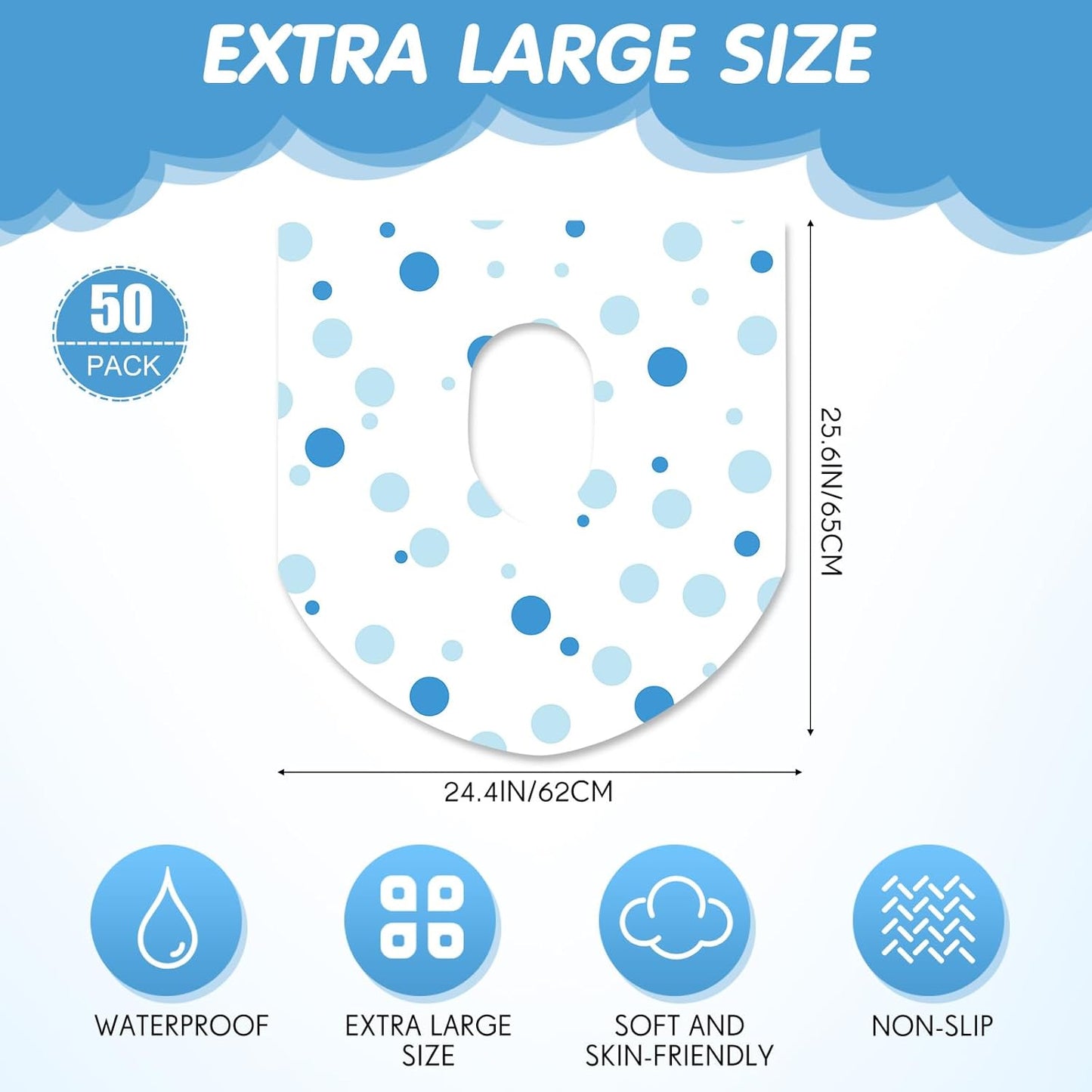 50 Packs Disposable Toilet Seat Covers Extra Large Individually Wrapped for Kids and Adults, Portable Non Slip Waterproof Potty Seat Covers for Toddlers Potty Training, Travel (Rainbow)