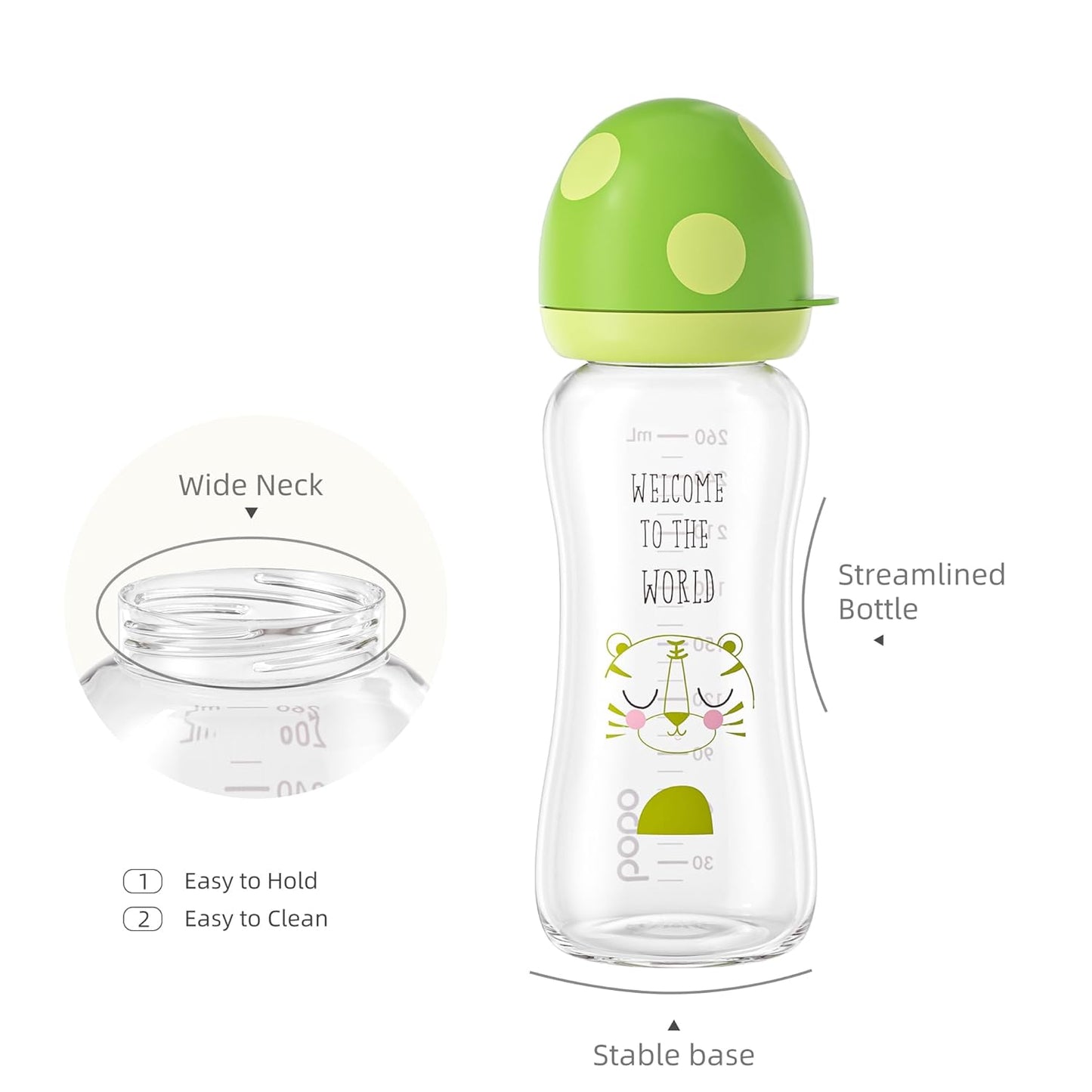YOHKOH Natural Glass Baby Bottle with Level 1 Slow Flow Nipple, Newborn Anti-Colic Baby Bottles, Wide Neck Mushroom Baby Glass Bottle (Multicolour-A, 3.4oz (Pack of 4))