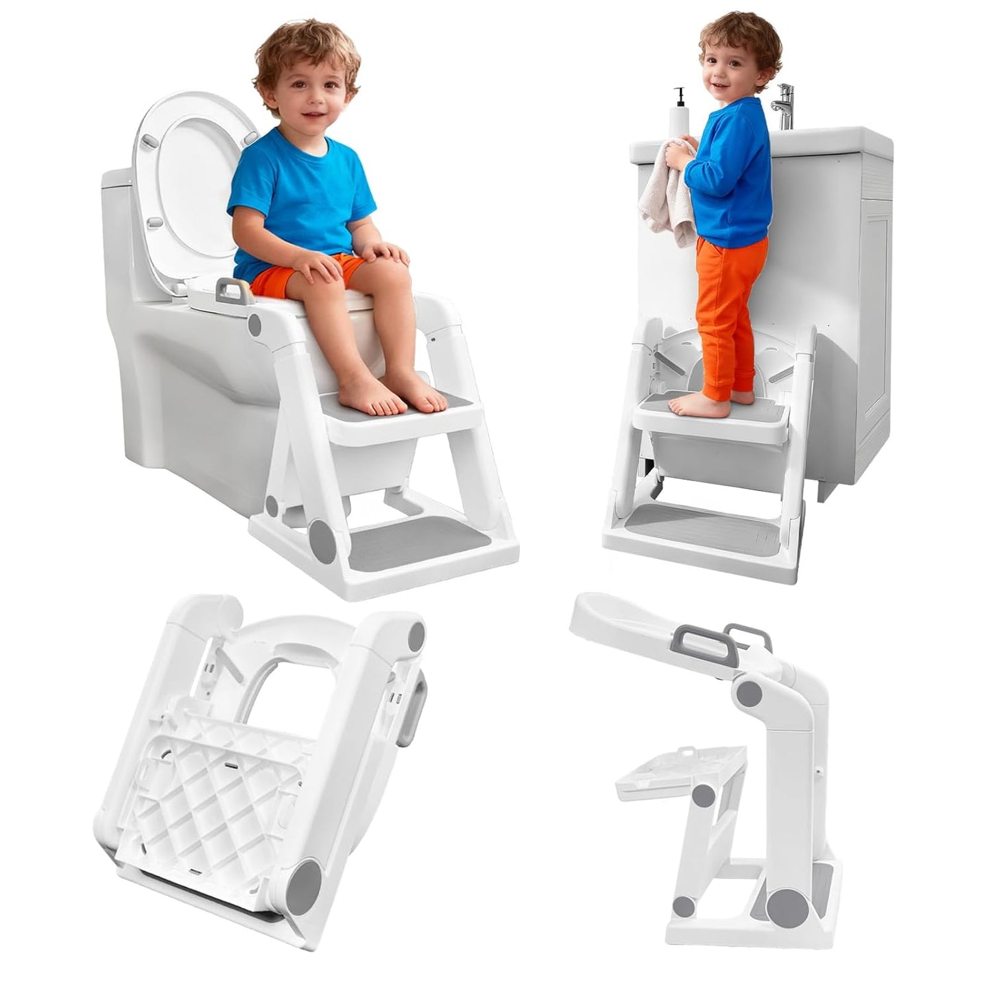 Potty Training Seat, Primlect Upgrade Ultra-Stable Toddler Toilet Seat for Kids Boys Girls, 2 in 1 Potty Training Toilet with Step Stool, Adjustable Seat and Ladder, Non-Slip Pad, Splash Guard (Grey)