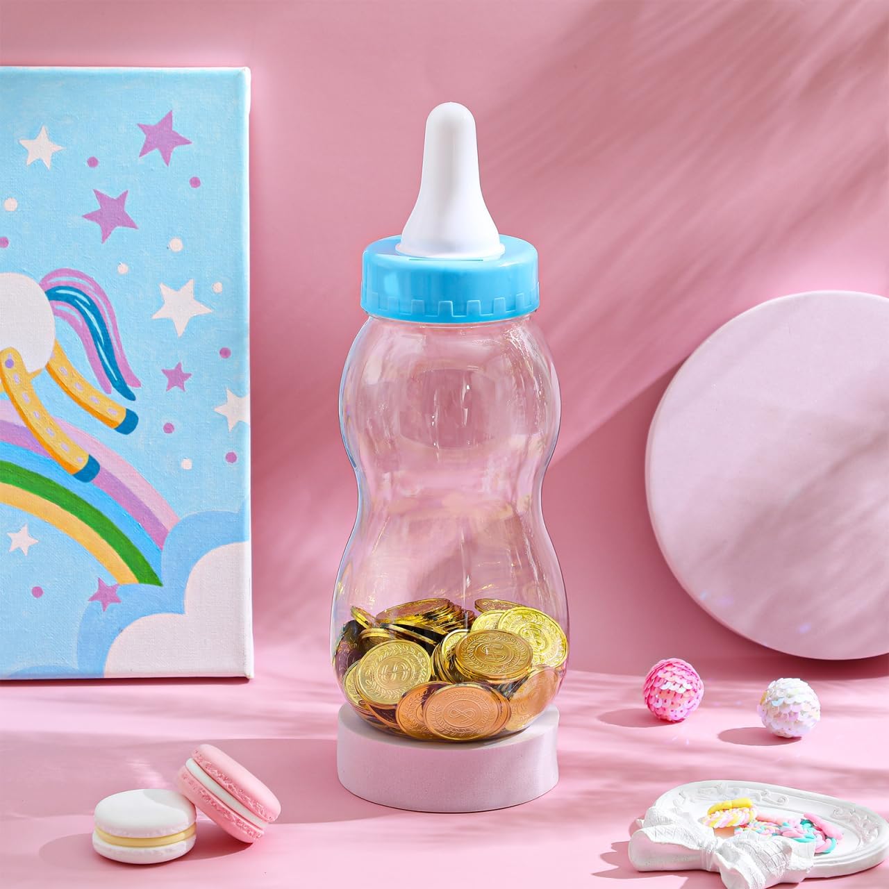 IMIKEYA 11-Inch Baby Bottle Piggy Bank - Giant Fillable Candy Jar & Savings Bank for Baby Shower, Nursery Decor, Birthday & Christening Decor Pink