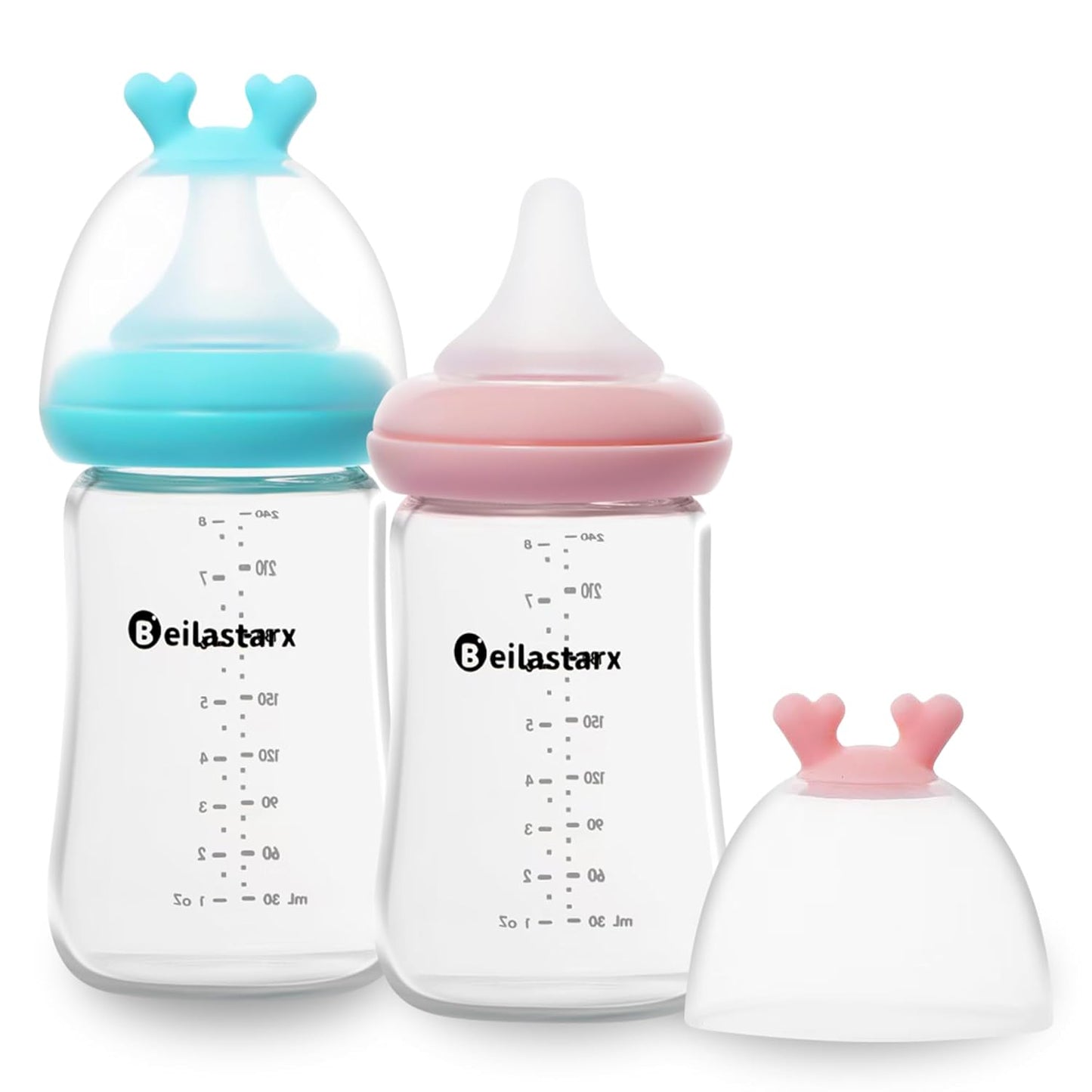 Glass Baby Bottles with Natural Response Nipple Size SS - Anti Colic Baby Bottles Wide Neck Slow Flow Baby Bottle (Multicolor, 4oz (Pack of 2))