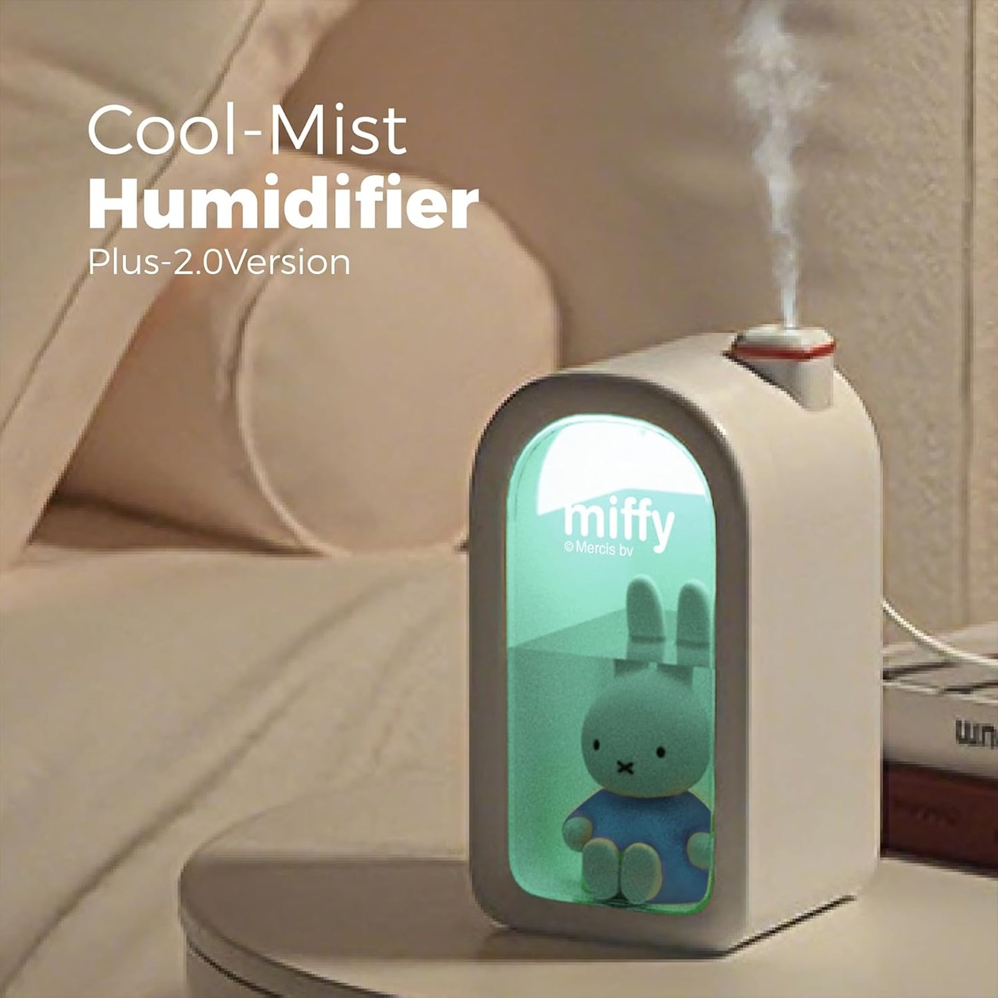 Mipow X Miffy Cool Mist Humidifier - Ultrasonic Quiet, Mini Cute Humidifier with Night Light, 380ml Humidifiers for Bedroom/Babies Nursery/Office