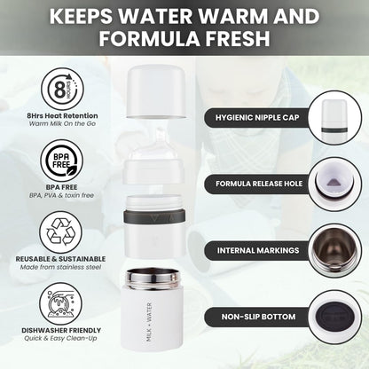 MILK & WATER All in One Baby Bottle & Baby Formula Dispenser On the Go, 5oz - Keeps Water Warm & Formula Fresh - Baby Formula Mixing Bottle with Anti Colic Nipple - Leak-Proof - 3+ Months (Pink)