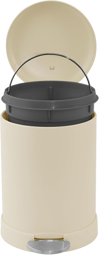 Glad Small Trash Can, 1.2 Gallon | Round Stainless Steel Garbage Bin with Soft Close Lid & Step Foot Pedal | Metal Waste Basket with Removable Inner Bucket, Stainless, 8 x 9.5 x 12 inches