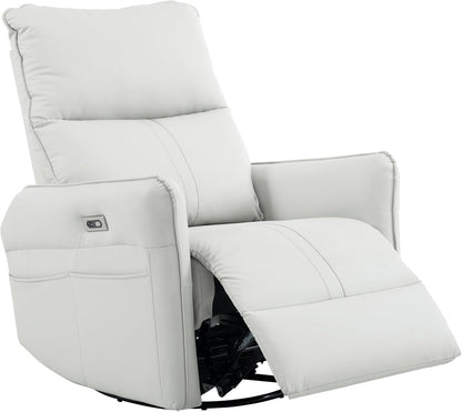 Power Swivel Rocker Recliner Chair for Nursery, Upholstered Snowflake Velvet 270°Swivel Glider Rocker Chair with USB Ports, Small Power Recliners for Small Spaces Living Room