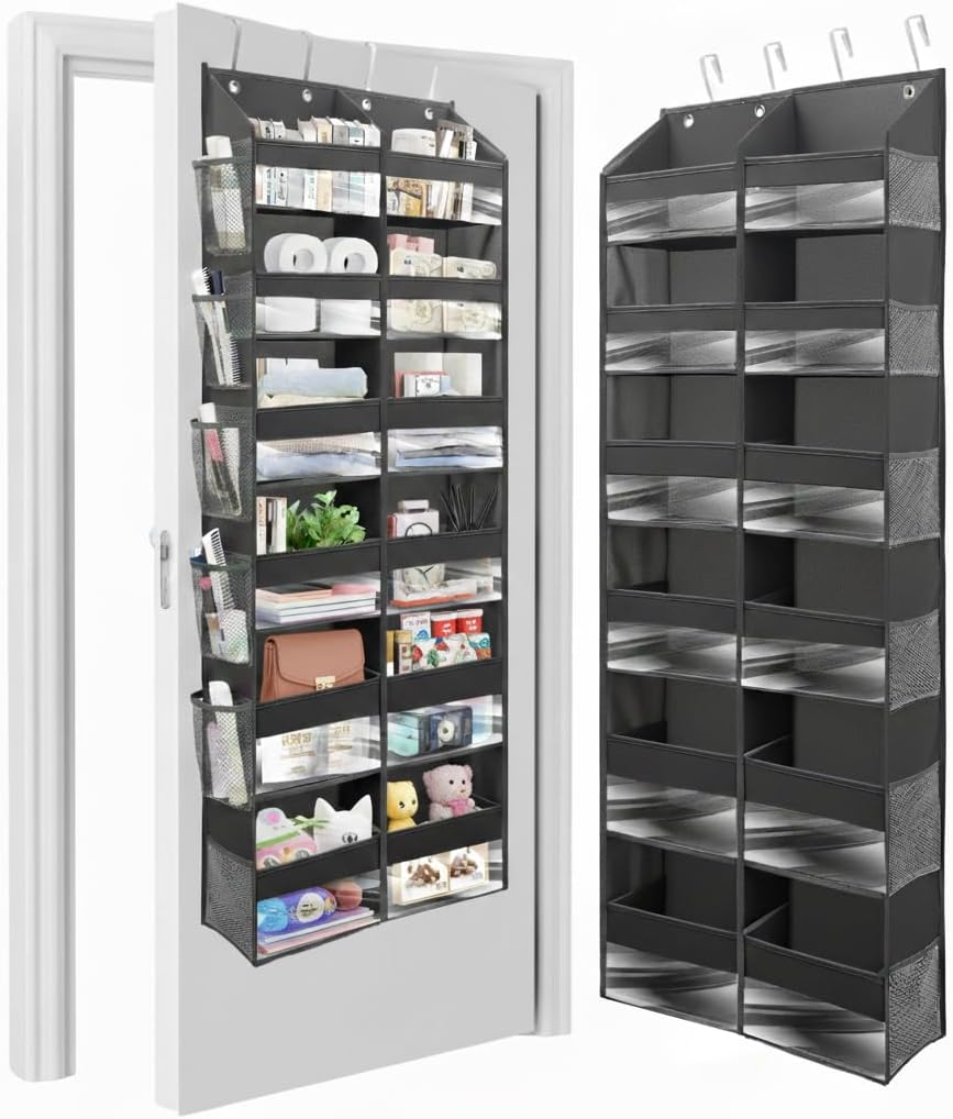 HOMELUX THEORY UPGRADED 6 Tiers Over The Door Organizer Hanging - 100D EXTRA THICK & 50lbs HUGE CAPACITY, 12 Side Mesh Pockets Over The Door Shoe Organizer, Hanging Closet Organizer (Ivory, 1pc)