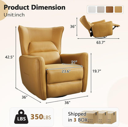 HAOMARKETS Electric Swivel Rocker Recliner Chair, Power Faux Leather Glider Rocking Recliners for Adults,360° Swivel Nursery Reclining Sofa with USB Charging Port, White