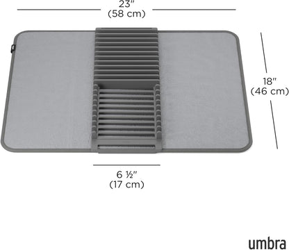 Umbra Udry Dish Rack and Microfiber Drying Mat – Space-Saving Design Folds Up for Easy Storage, Mini Rack, Gray