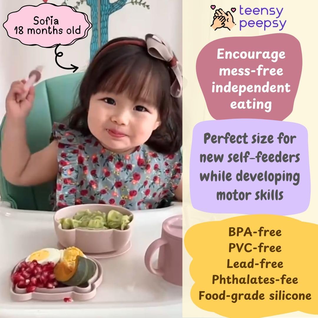 Silicone Bear Shaped Baby Bowl with Suction, Spoon & Fork for Babies 6+ Months, Infant Feeding BLW Baby Essentials Must Haves, BPA Free, Dishwasher Safe (Very Bear)