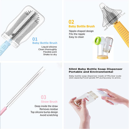 Travel Baby Bottle Drying Rack with Bottle Cleaning Brush Set, Blue