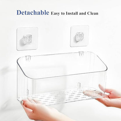 Bath Toy Storage Organizer, Bathtub Toy Storage Holder, Large Capacity Wall Mounted Shower Caddy Shower Organizer, No Drill Shelves Basket, Clear White, 2 Pack