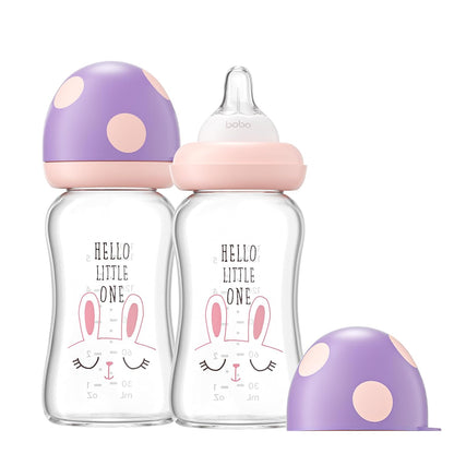 YOHKOH Natural Glass Baby Bottle with Level 1 Slow Flow Nipple, Newborn Anti-Colic Baby Bottles, Wide Neck Mushroom Baby Glass Bottle (Multicolour-A, 3.4oz (Pack of 4))