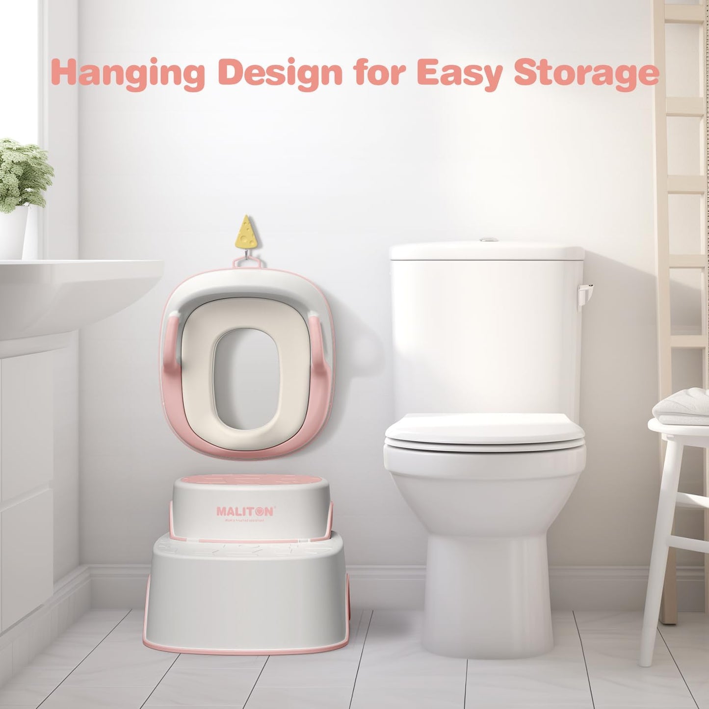 Maliton Baby Potty Training Seat with Step Stool, Potty Training Toilet for Boys Girls, Anti-Slip Toddler Stool for Bathroom, Kitchen, Toddler Toilet Seat Set(One Potty Seat+Two Step Stool for Kids)