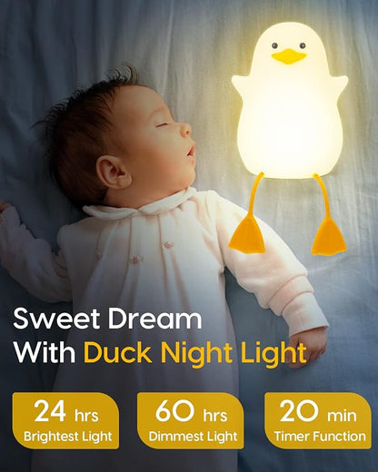 Amaredom Cute Duck Night Light, Squishy Duck Lamp, Silicone Dimmable Nursery Nightlight, Rechargeable LED Bedside Lamp with 20 Minutes Timer & Tap Control for Kids Baby Toddler Decor Bedrooms