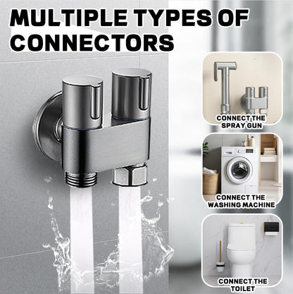 Toilet Faucet Splitter 2 Way Double Faucet Adapter for Toilet, 1-in-2-Out Dual Control Valve Handheld Bidet Toilet Bathroom, Fauce t Bidet for Toile t Sprayer Joint 3/8 inch (Silver-1)