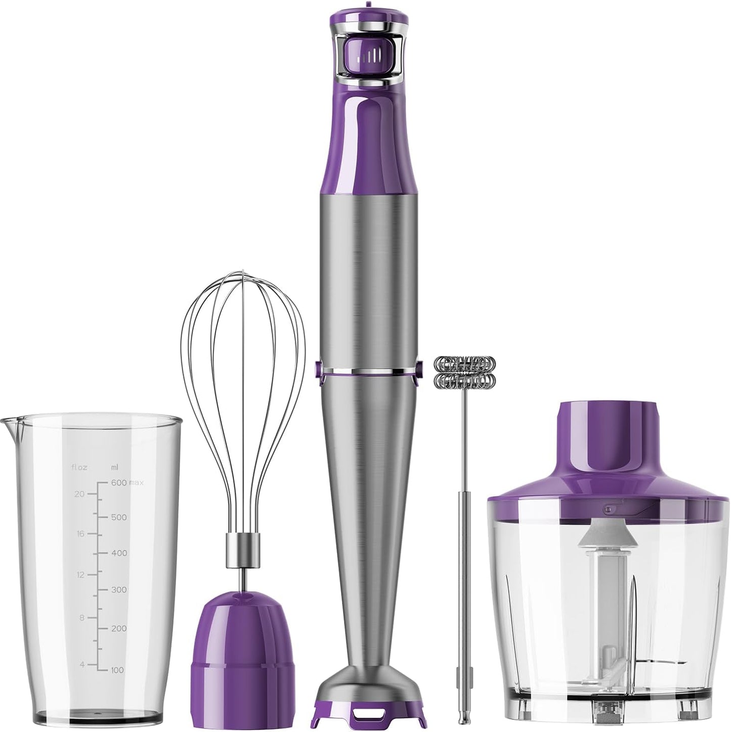 Turelar Immersion Blender Handheld Corded Hand Blenders Set 1100W, Trigger Variable Speed 5 in 1 Stick Emulsifier with Chopper, Whisk and Frother for Soup, Baby Food and Smoothies, Orange