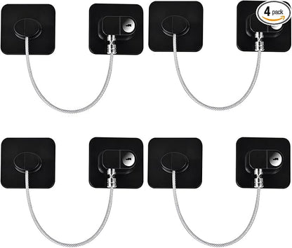 Fridge Lock (4 Pack),Refrigerator Lock with Keys,for Fridge, Cabinet Locks, Drawers, Dishwasher, Toilet and Child Safety Cabinet Locks, 3M Adhesive No Drilling (Black 4pcs)