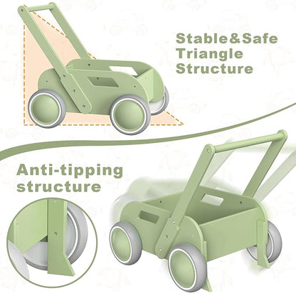 Wooden Baby Walker for Toddler, Baby Push Walker with Wheels for Infants Boys Girls, Toys Gift for Birthday Christmas New Year, Mint Green