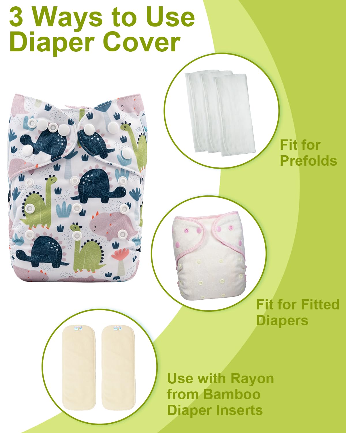 babygoal Cloth Diaper Covers 6 Pack with Wet Bag for Fitted Diapers and Prefolds with Double Gussets, Adjustable and Reusable for Baby Boys and Girls