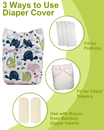 babygoal Cloth Diaper Covers 6 Pack with Wet Bag for Fitted Diapers and Prefolds with Double Gussets, Adjustable and Reusable for Baby Boys and Girls