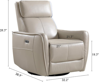 Bonzy Home Power Swivel Rocker Recliner Chair with USB Port, 23.2" Wide Seat, Fixed Lumbar Support, Upholstered Glider Chair for Nursery Living Room, Brown