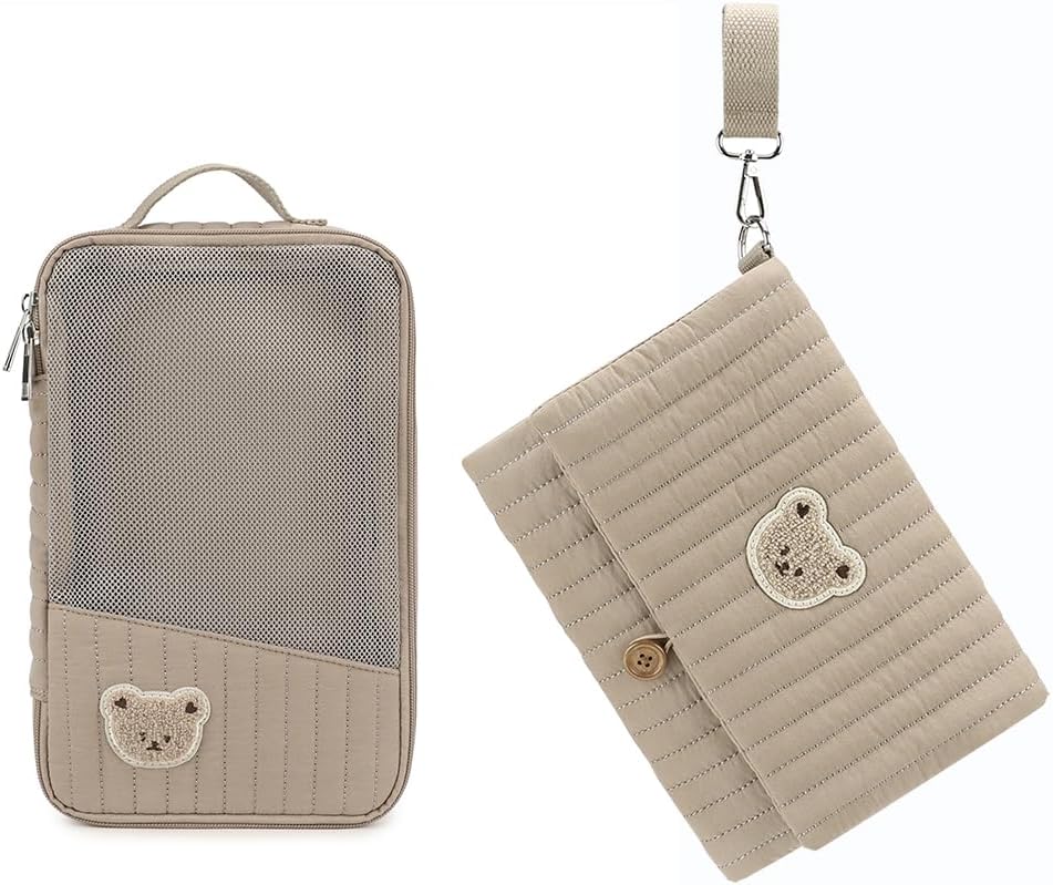 MOMIGO Baby Diaper Bag Organizer Pouches Waterproof Mini Diaper Bag - 2 pcs/set Foldable Hanging Bag Reusable, Washable or Cloth Diapers, with Gift for Baby Shower (Khaki（A）)