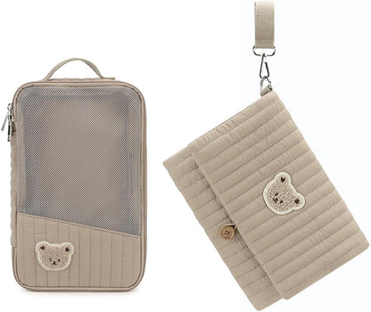 MOMIGO Baby Diaper Bag Organizer Pouches Waterproof Mini Diaper Bag - 2 pcs/set Foldable Hanging Bag Reusable, Washable or Cloth Diapers, with Gift for Baby Shower (Khaki（A）)