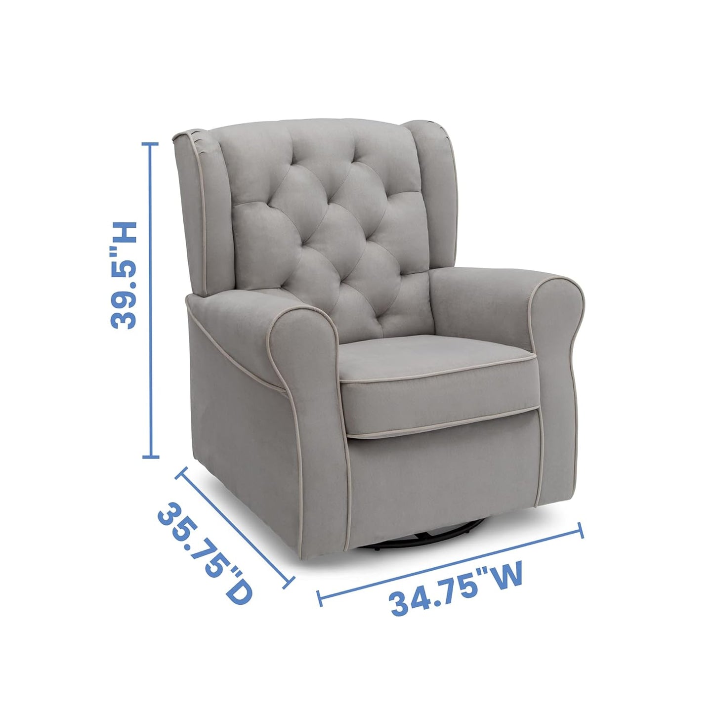 Delta Children Emerson Upholstered Glider Swivel Rocker Chair, Dove Grey with Soft Grey Welt