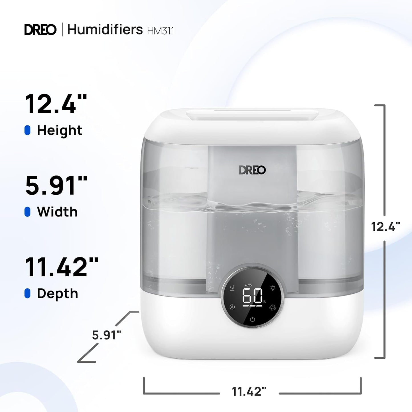 DREO Humidifiers for Bedroom, 6L Easy to Fill & Clean, 60H Runtime for Large room, 28 dB Quiet Cool Mist Air Humidifier for Plant, Baby Nursery, Home, Indoor, Night Light, Precise Humidity Control