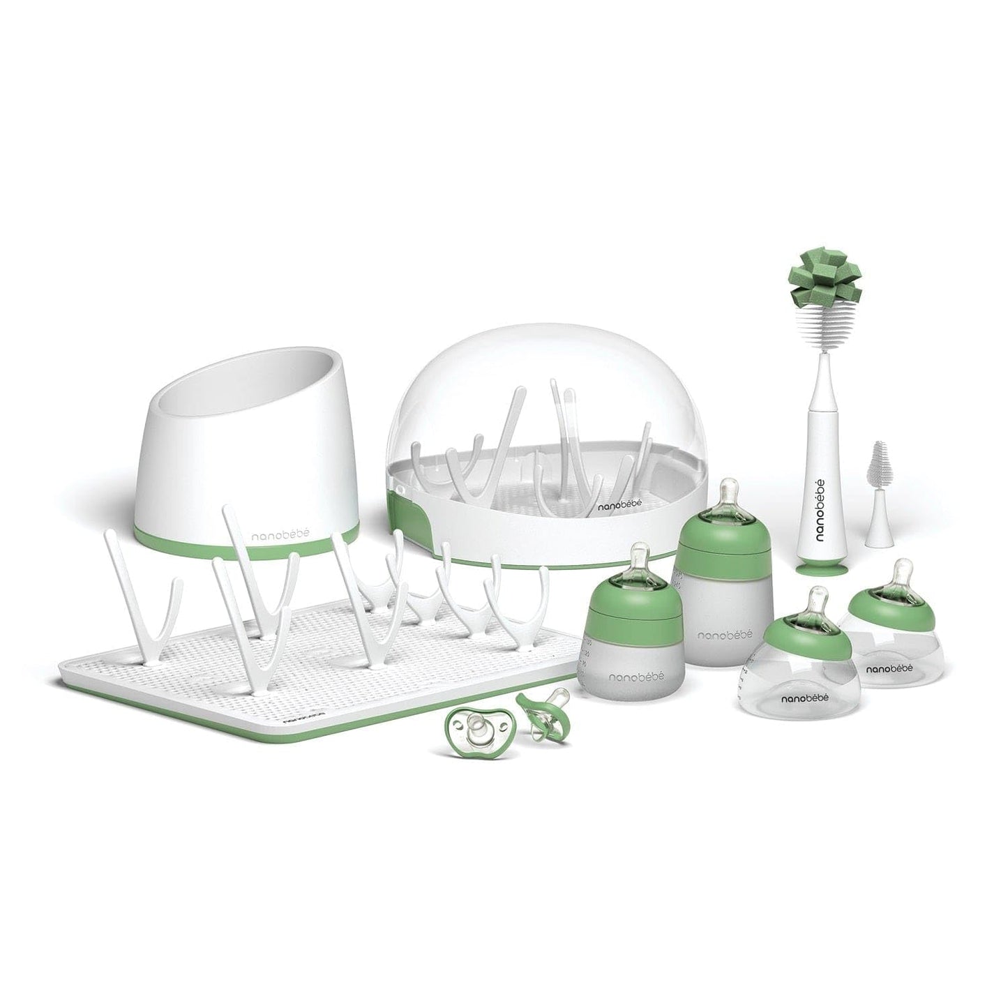 Nanobebe Breastmilk and Silicone Baby Bottle Ultimate Set Gen 2, 5oz and 9oz - with Sterilizer, Drying Rack, Anti-Colic Nipples, Pacifiers, and Warmer - Teal/Grey