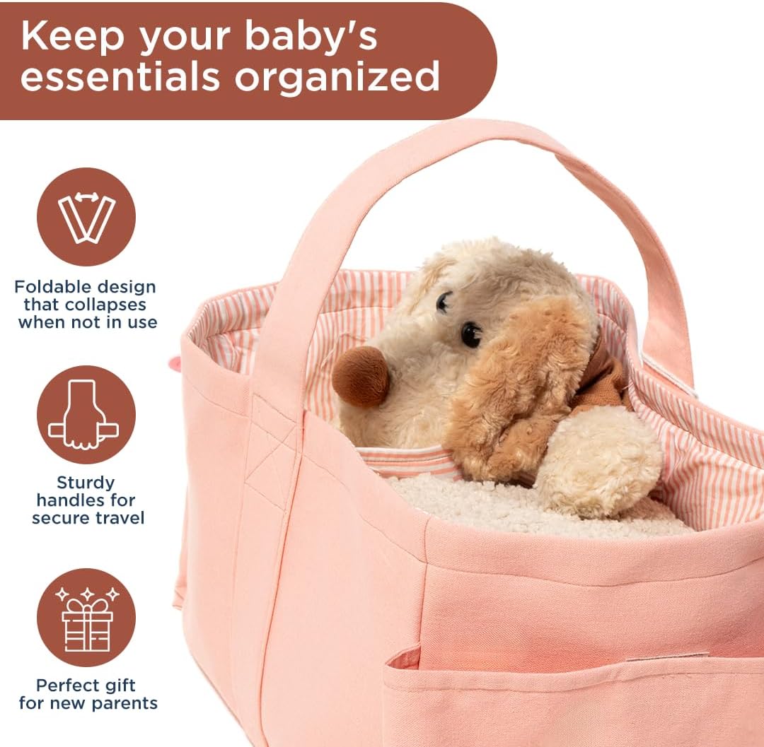 Folkulture Baby Diaper Caddy | Cotton Diaper Bag for Kids - Stylish Comfort Spacious Travel Essential Cart | Nursery Storage Bin and Car Organizer for Diapers, Wipes (Sky Blue - 15")